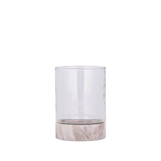 PTMD Keylan Clear glass stormlight on marble base S PTMD Keylan Clear glass stormlight on marble base S