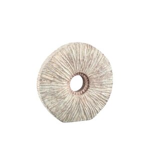 PTMD Kovi Beige cement ornament with ribbing round S PTMD Kovi Beige cement ornament with ribbing round S
