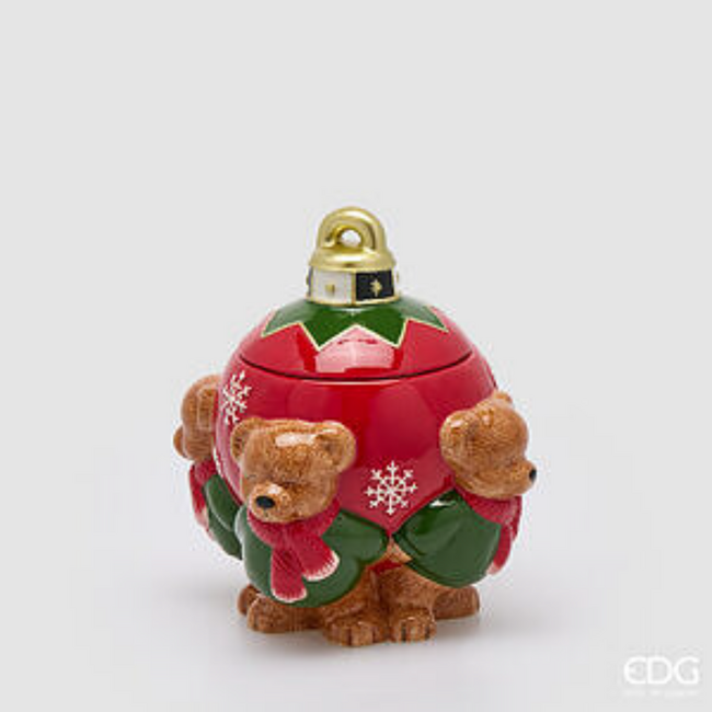 EDG Bear Voorraadpot met Kerstbal (Groen/Rood - H25 cm)