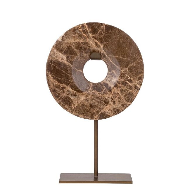 PTMD Eris Dark Brown marble ring ornament on base L