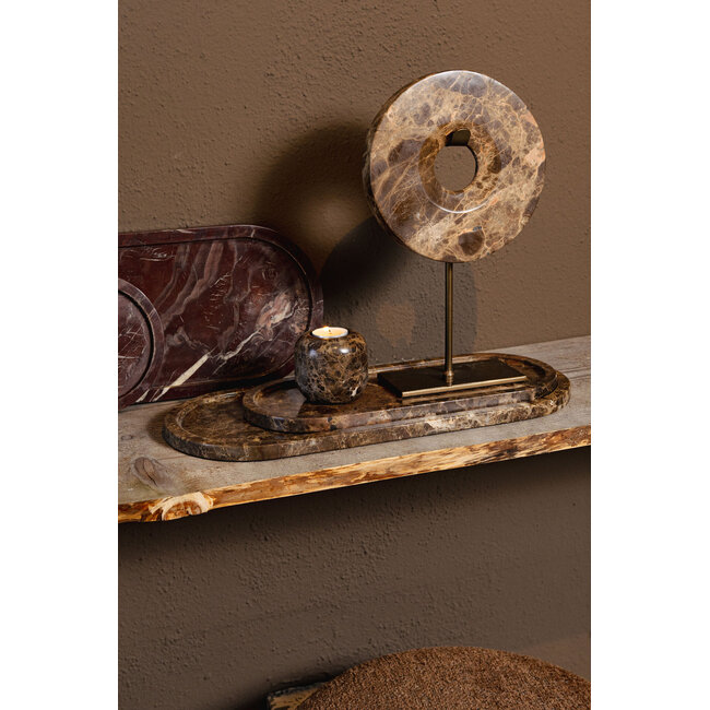 PTMD Eris Dark Brown marble ring ornament on base S