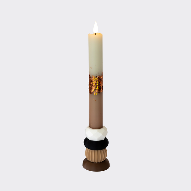 LED 25cm Dip Dye Kaars Ecru/Glitterbrons/Lichtbruin nr. 102 (1 stuk)