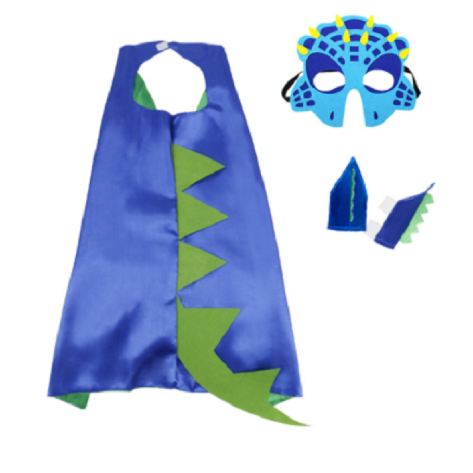 Jobber - Dino - Cape - Masker - Polsbandjes - Verkleedset - Blauw - Groen