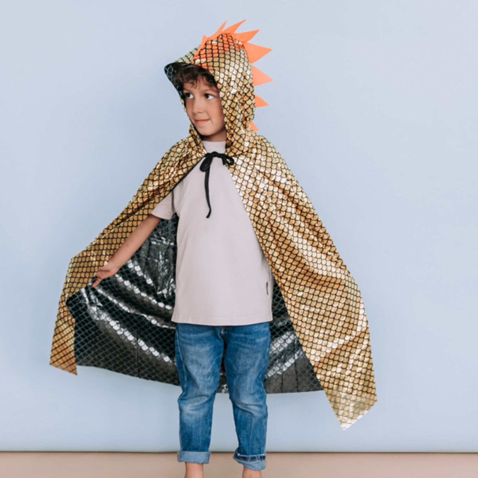 Halloween cape - Dino - Goud - Oranje stekels - Unisex