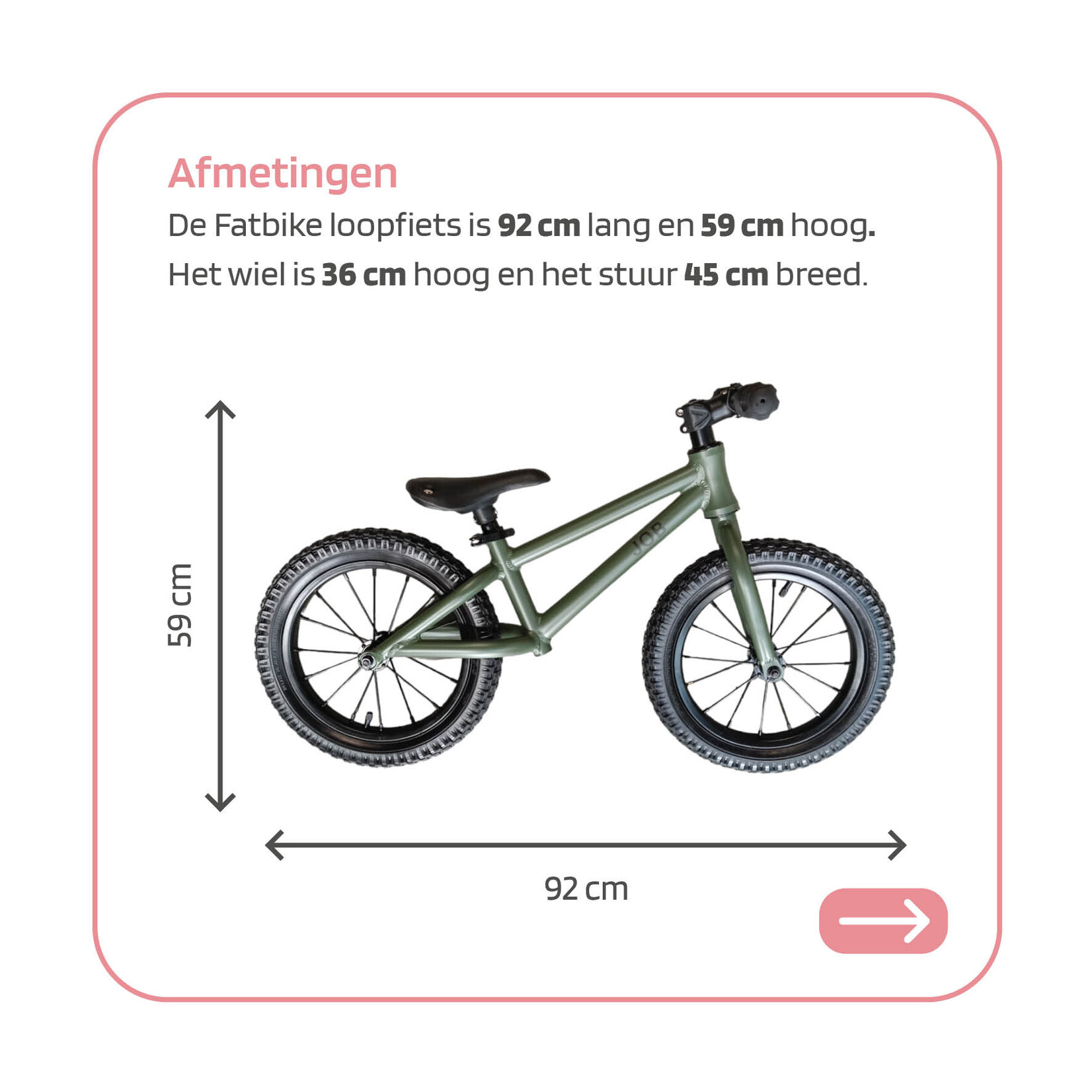 Loopfiets 3 jaar-  vanaf 3 jaar  - Jongens loopfiets – 3 jaar – Groen – Fatbike Loopfiets – Kids – Personaliseerbaar – dikke banden - Loopfiets voor Peuters