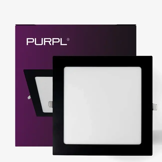 PURPL LED Downlight - 18W - 225x225 mm - 3000K Warm White - IP40 - Square - Recessed - Vierkant - Black