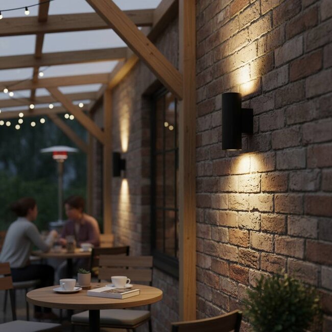 PURPL LED GU10 Double Wall Light &amp;#039;Houston&amp;#039; Up &amp;amp; Down Black IP20