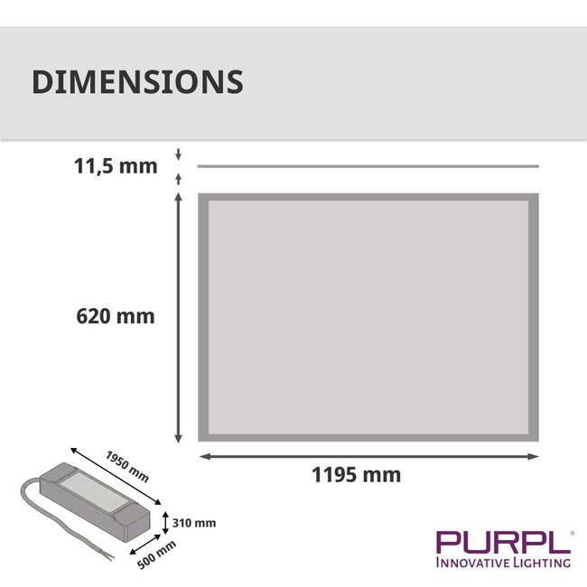 PURPL LED Panel - 60x120 - CCT - Dimmable - 60W - 7000 lm - 120 lm/W - UGR<19 - Flicker-free - Edge-lit