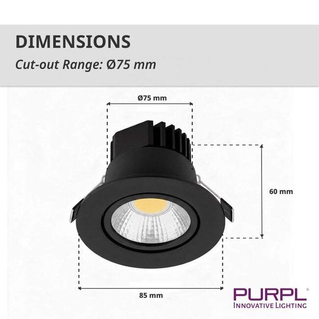PURPL LED Recessedspot Black 5W Ø85mm 2700K Warm White  kantelbaar