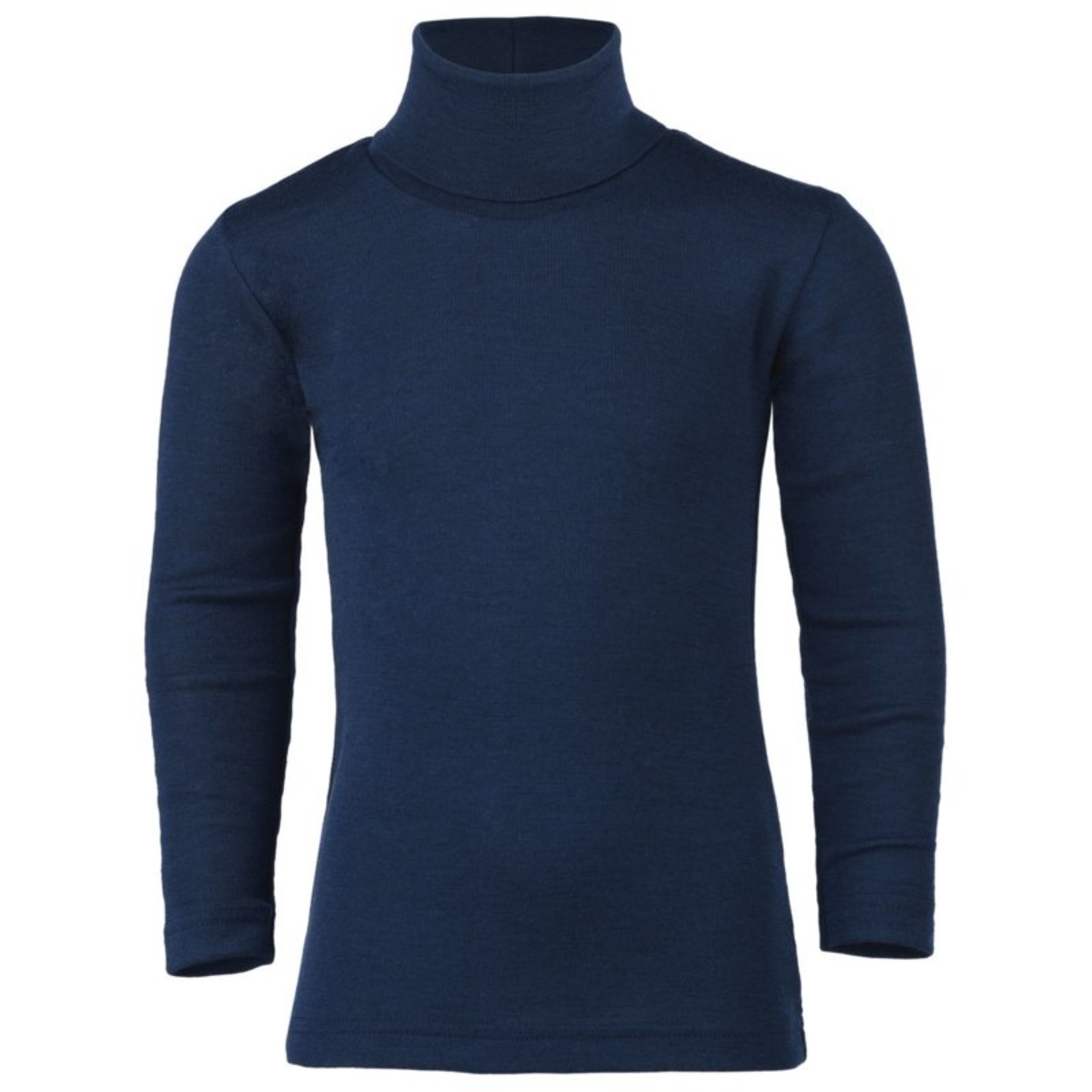 Engel Natur Wol/zijde col shirt, marineblauw