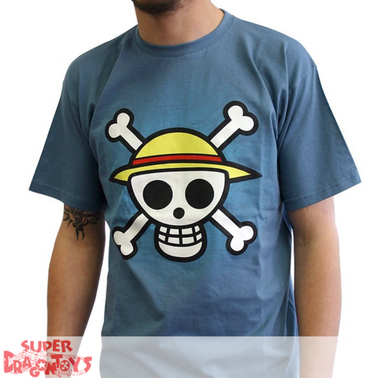 ABYSTYLE T-SHIRT - ONE PIECE "SKULL WITH MAP" - BLUE