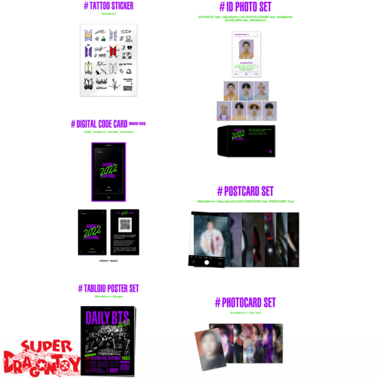BTS (방탄소년단) - 2022 SEASON'S GREETINGS "DAILY BTS" - [DESK CALENDAR + GOODIES] PACKAGE