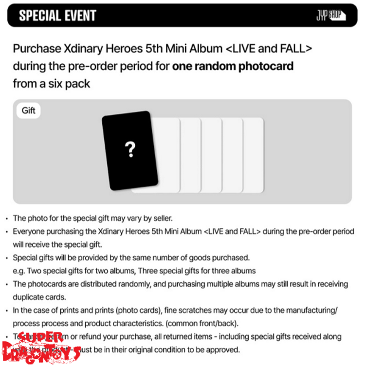 XDINARY HEROES (엑스디너리 히어로즈) - LIVE AND FALL - [TABLOID VER.] - 5TH MINI ALBUM + [JYP PHOTOCARD]
