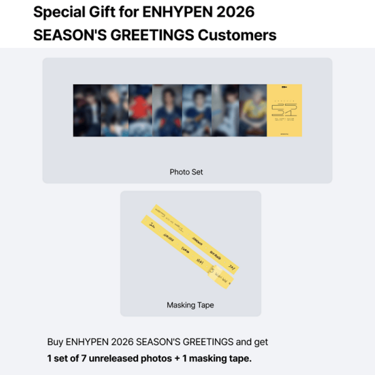 [PREORDER] ENHYPEN (엔하이픈) - 2026 SEASON'S GREETINGS - [DESK CALENDAR + DIGITAL CODE SET] PACKAGE + [WEVERSE GIFT]