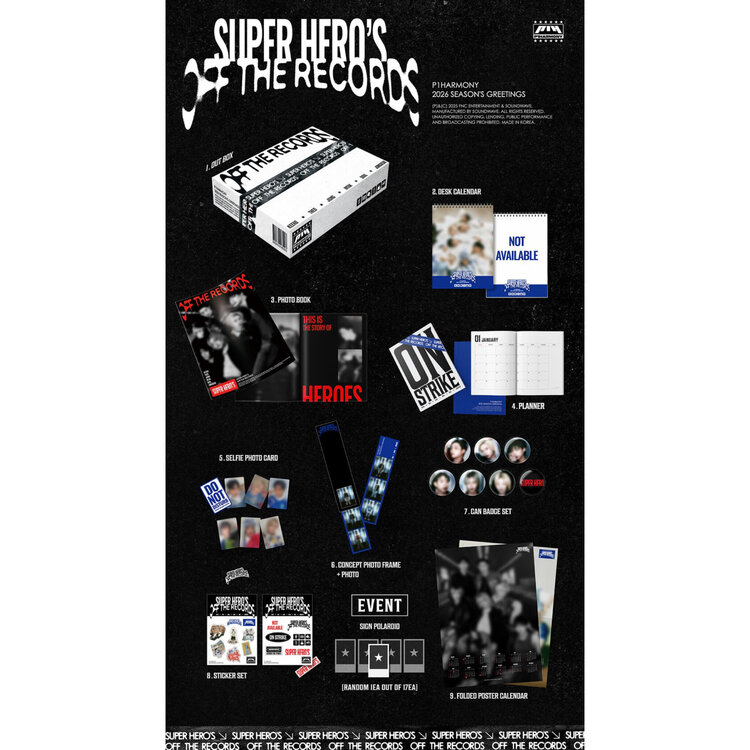 P1HARMONY (피원하모니) - 2026 SEASON'S GREETINGS [SUPER HERO'S OFF THE RECORDS] [DESK CALENDAR] PACKAGE