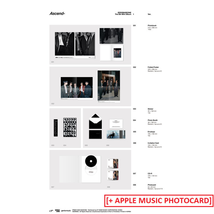 ZEROBASEONE (제로베이스원) - [ASCEND-] - [PHOTOBOOK VER.] - 6TH MINI ALBUM + [APPLE MUSIC PHOTOCARD]