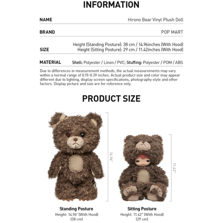 POP MART POP MART - HIRONO BEAR - VINYL PLUSH DOLL (38CM)