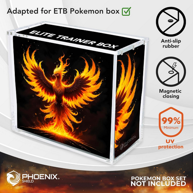 PHOENIX SHIELD - TRANSPARENT ACRYLIC DISPLAY FOR TRADING CARD GAMES (FOR POKEMON ETB)