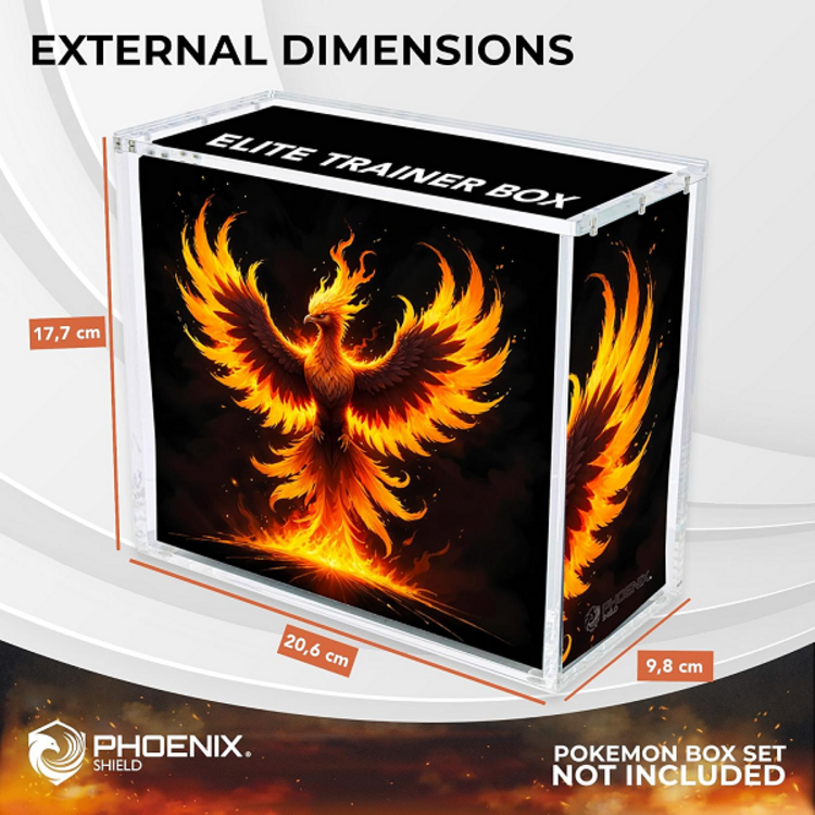 PHOENIX SHIELD - TRANSPARENT ACRYLIC DISPLAY FOR TRADING CARD GAMES (FOR POKEMON ETB)