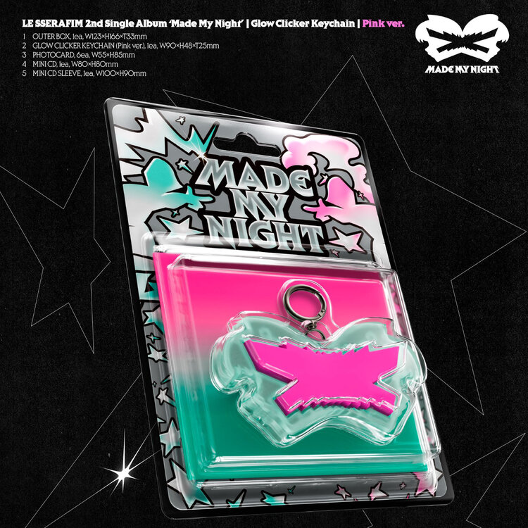 [PREORDER] LE SSERAFIM (르세라핌) - MADE MY NIGHT (GLOW CLICKER KEYCHAIN (PINK) VER.) - 2ND SINGLE ALBUM