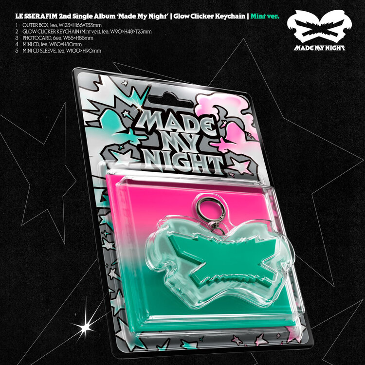 [PREORDER] LE SSERAFIM (르세라핌) - MADE MY NIGHT (GLOW CLICKER KEYCHAIN (MINT) VER.) - 2ND SINGLE ALBUM