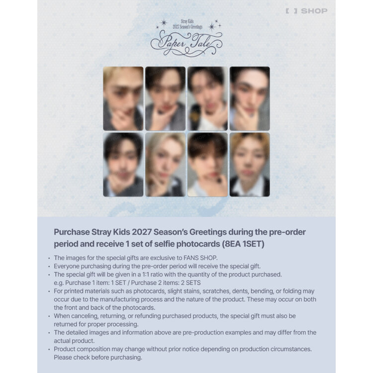 [PREORDER] STRAY KIDS (스트레이 키즈) - 2027 SEASON'S GREETINGS "PAPER TALE" - [CALENDAR] PACKAGE + [FANS SHOP PC SET)