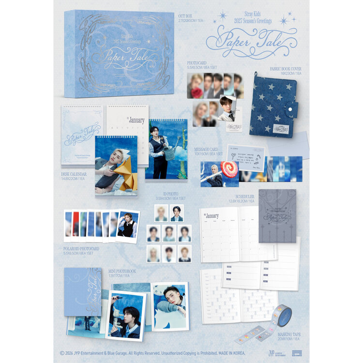 [PREORDER] STRAY KIDS (스트레이 키즈) - 2027 SEASON'S GREETINGS "PAPER TALE" - [CALENDAR] PACKAGE + [FANS SHOP PC SET)