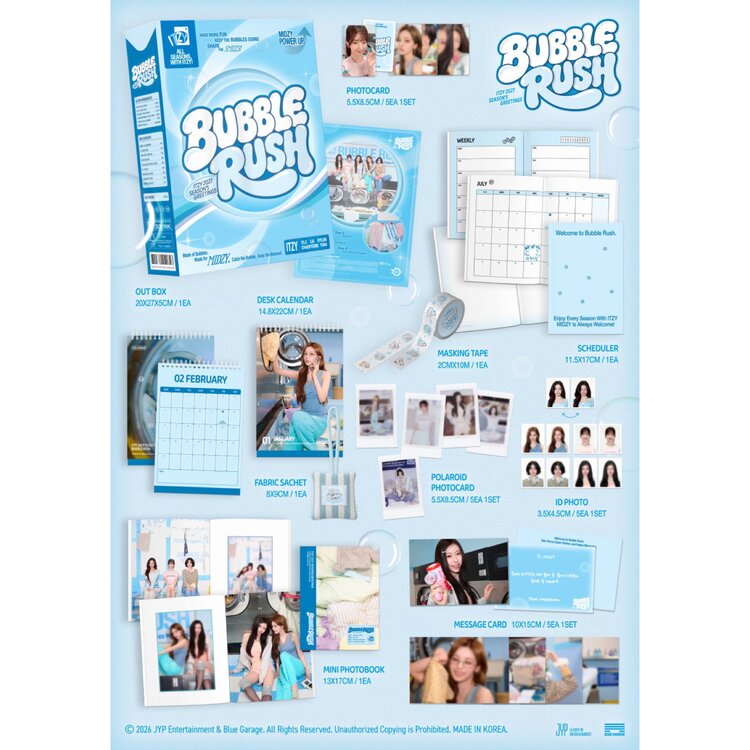 [PREORDER] ITZY (있지) - 2027 SEASON'S GREETINGS [BUBBLERUSH] - [DESK CALENDAR] PACKAGE + [APPLE MUSIC PC SET]