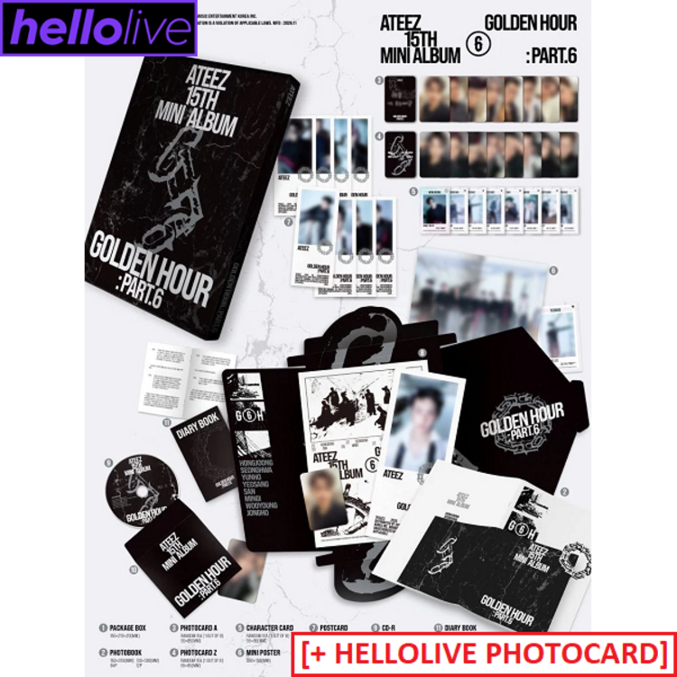 [PREORDER] ATEEZ (에이티즈) - GOLDEN HOUR PART.6 - 15TH MINI ALBUM + [HELLOLIVE PC]