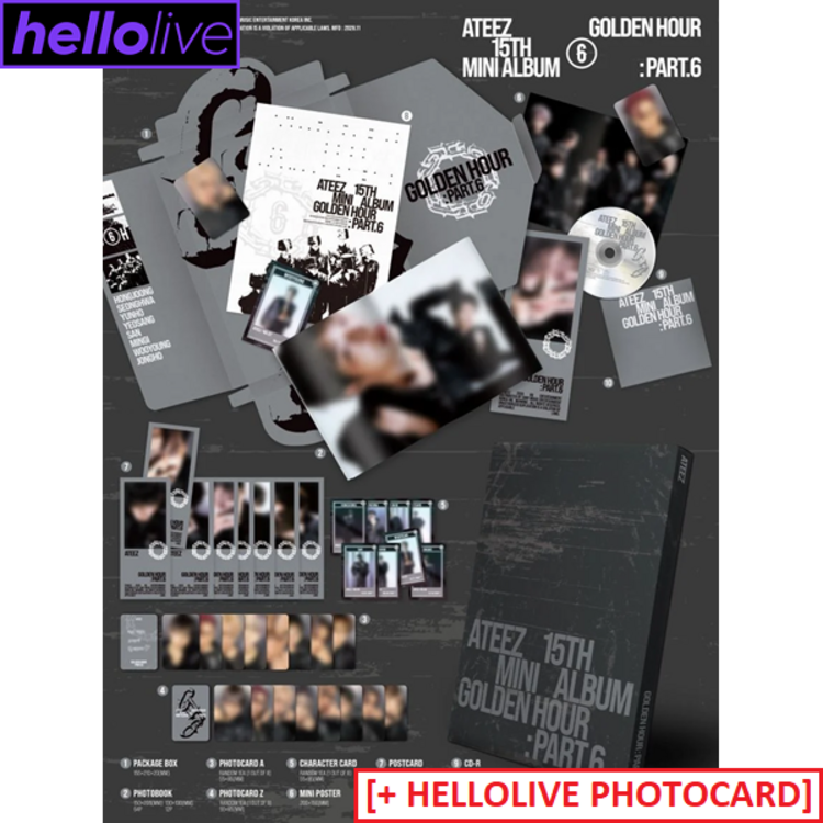 [PREORDER] ATEEZ (에이티즈) - GOLDEN HOUR PART.6 - 15TH MINI ALBUM + [HELLOLIVE PC]