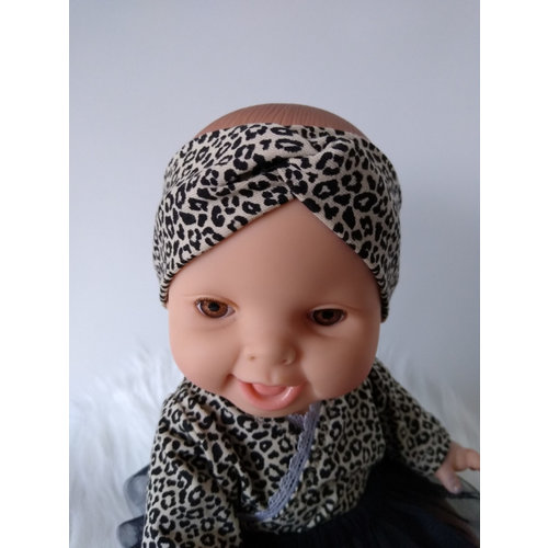 Kia Ora Doll Design Poppen haarband turban leopard zand