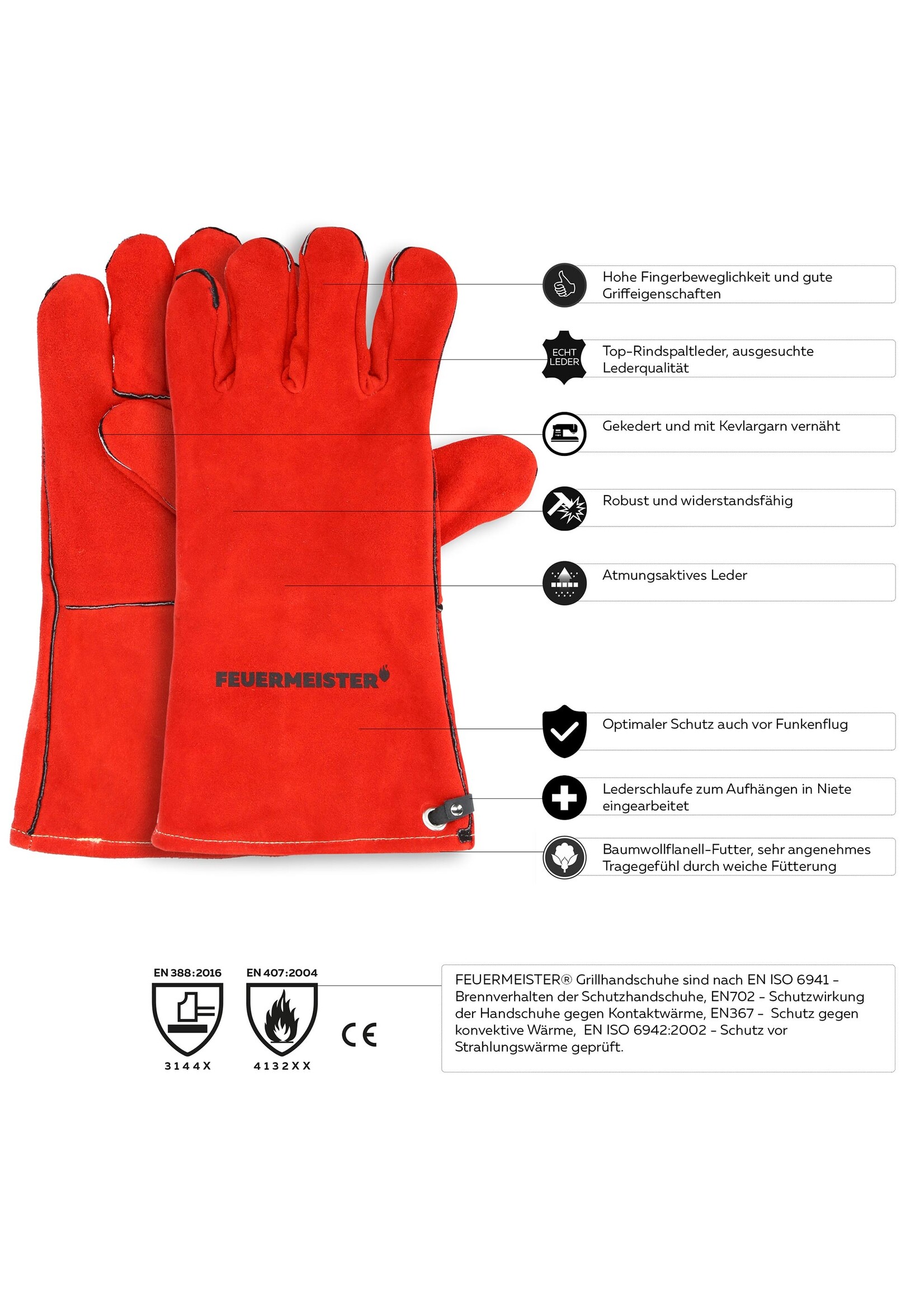 Feuermeister Feuermeister Premium  BBQ Grillhandschoenen Rood