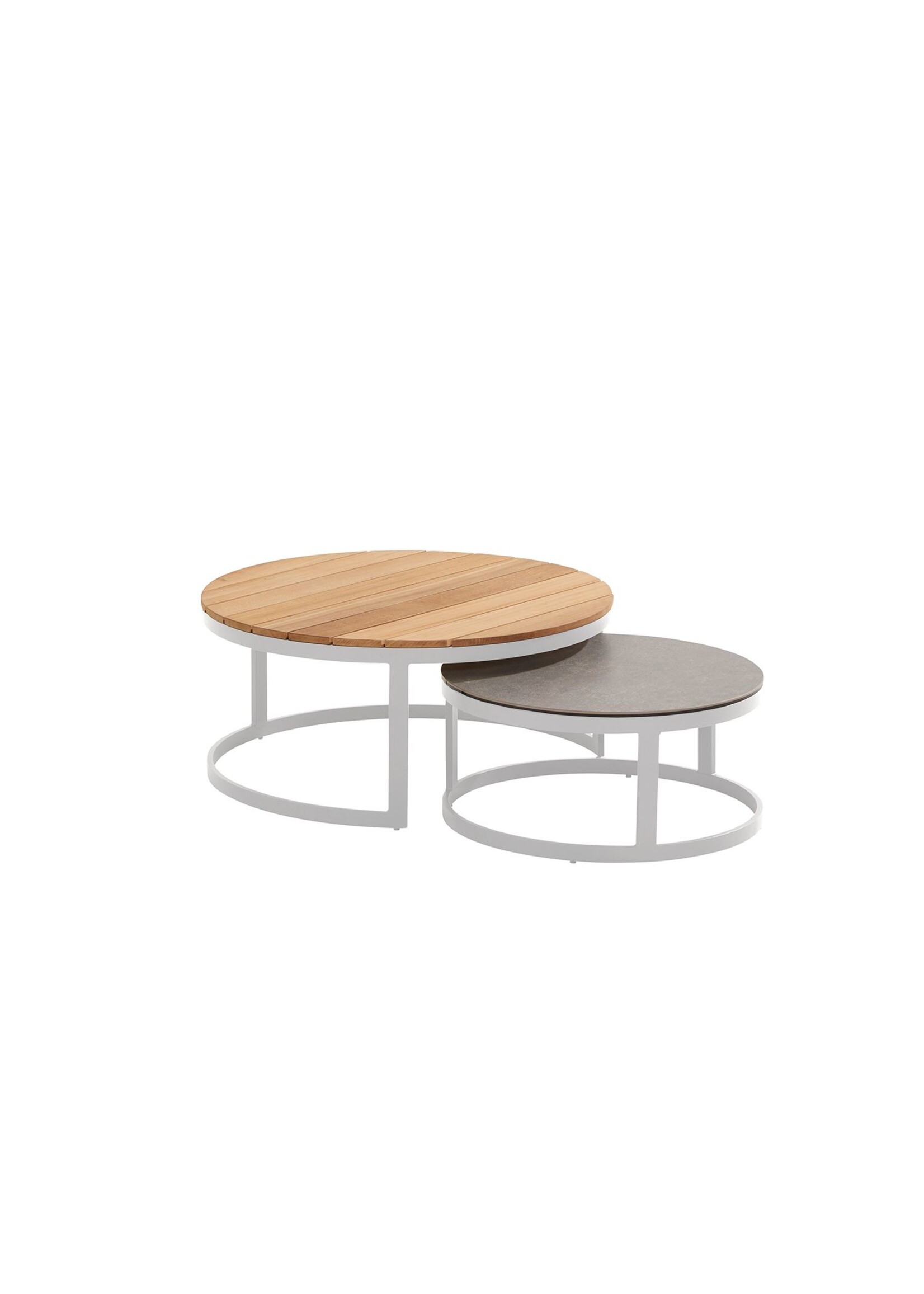 4SO 4SO Stonic set of 2 coffee tables 80cm and 60cm with teak/ceramic White Frame - SALE