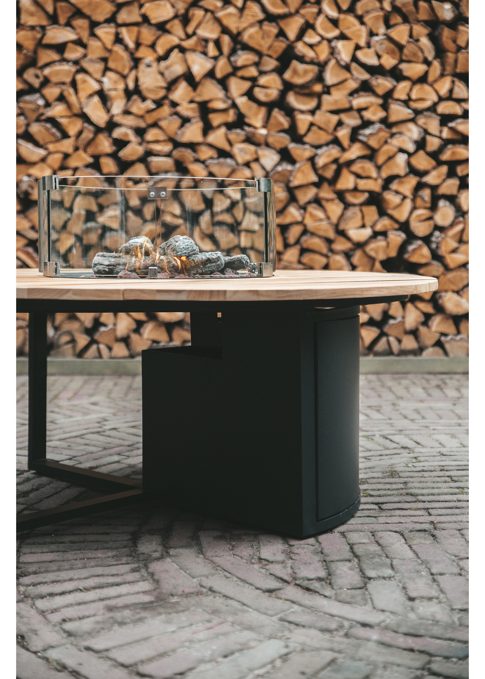 Cosifires Cosiloft 120 round black frame / teak top  INCL. glass set twv 249,00 - SALE