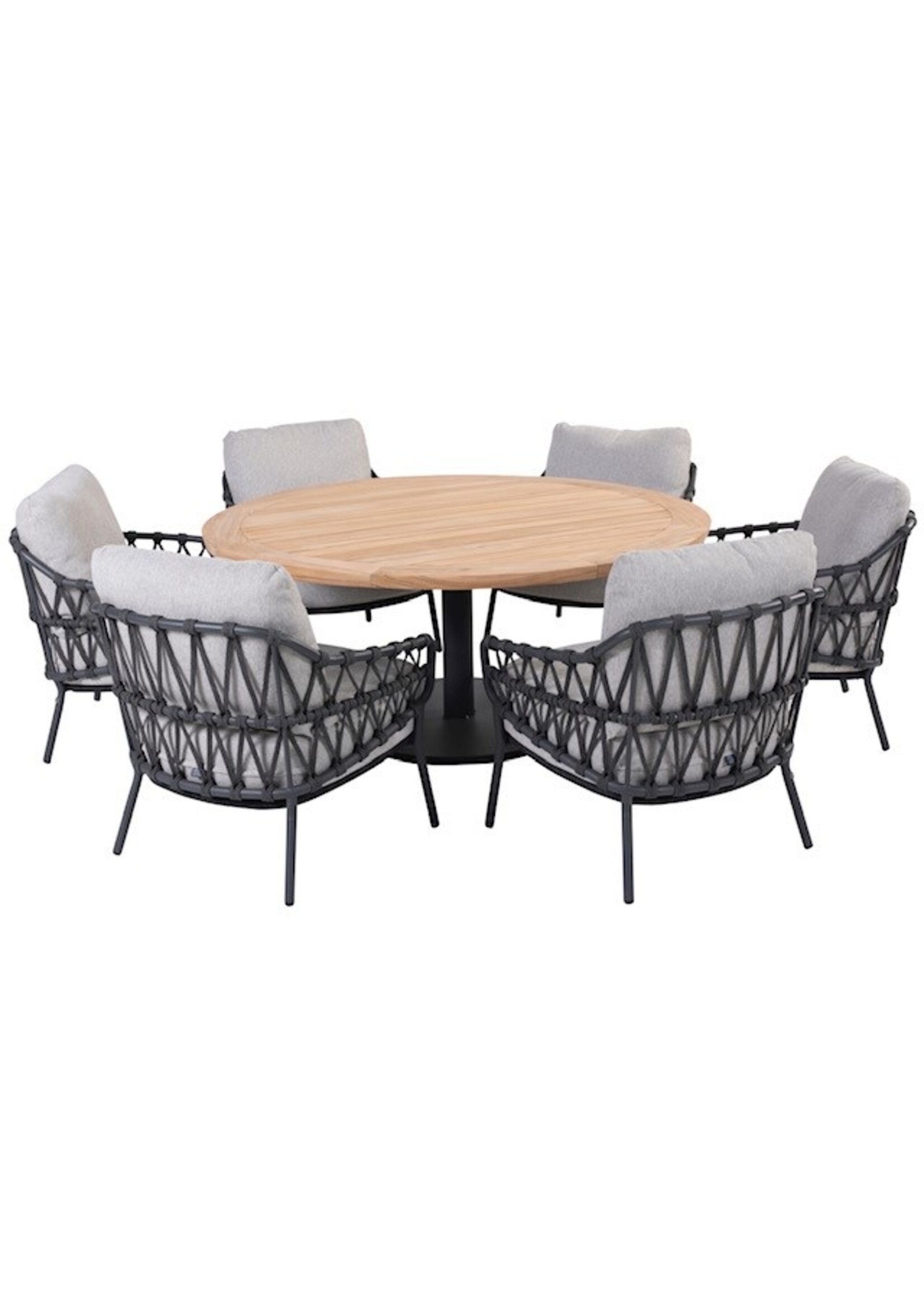 4SO 4SO Saba low dining table, top natural teak round 160cm H69cm + base anthracite round 150x69cm
