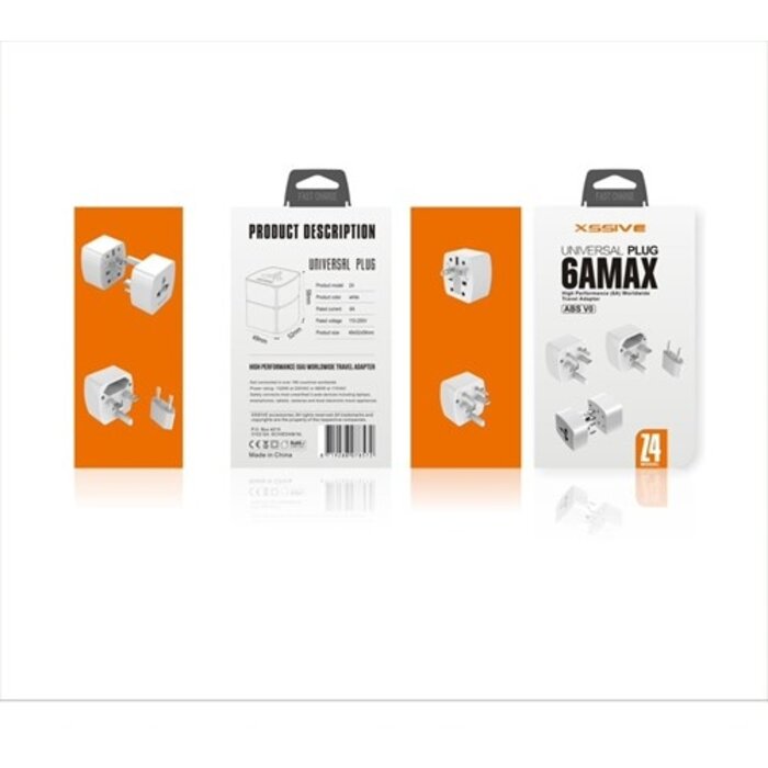 Xssive Universal Plug 6A Worldwide Travel Adapter Z4