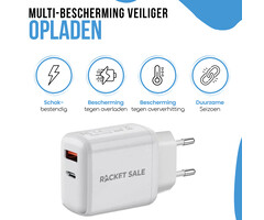 Rocket Sale® Rocket Sale ® USB C-Oplader, 20W iPhone Power-Adapter, Dual-Poort-Stekker met PD en QC3.0, Snellader/Charger Compatibel met iPhone 15/14/13/12/11/Pro Max/Mini/SE/XS/XR/X/8, Samsung S23/S22/S21 en Meer