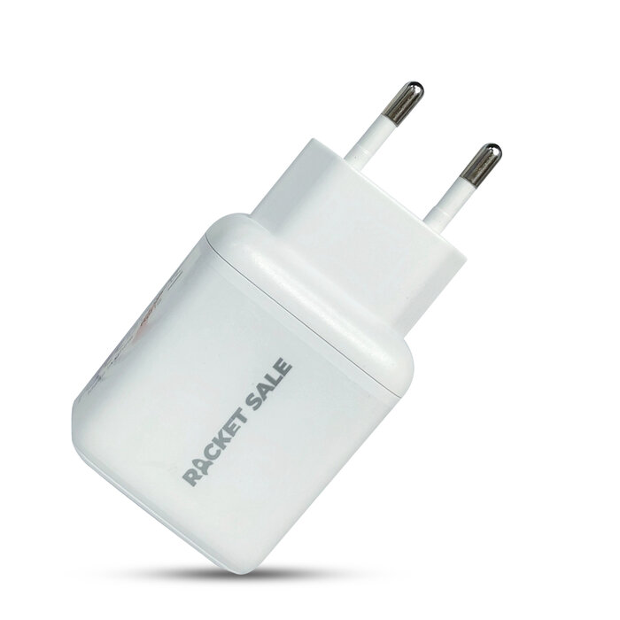 Rocket Sale® Rocket Sale ® USB C-Oplader, 20W iPhone Power-Adapter, Dual-Poort-Stekker met PD en QC3.0, Snellader/Charger Compatibel met iPhone 15/14/13/12/11/Pro Max/Mini/SE/XS/XR/X/8, Samsung S23/S22/S21 en Meer