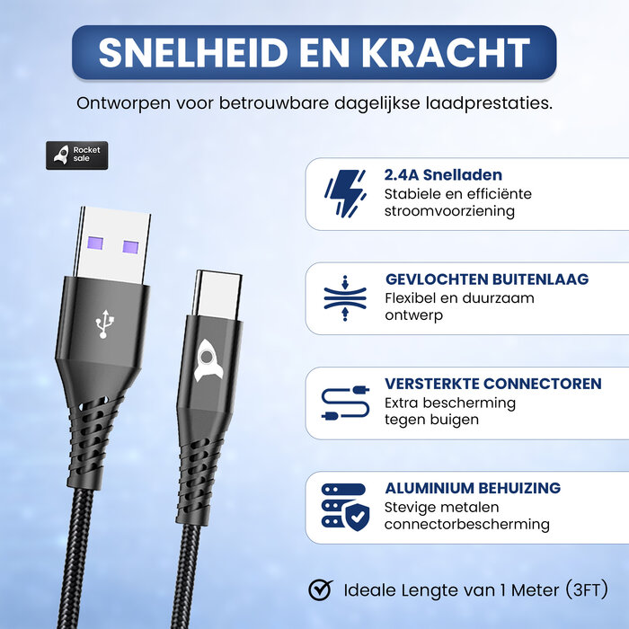 Rocket Sale® Oplaad kabel Type-A > Type-C 1M
