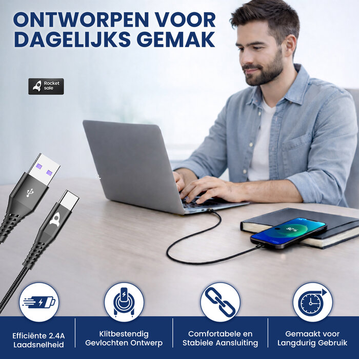 Rocket Sale® Oplaad kabel Type-A > Type-C 1M