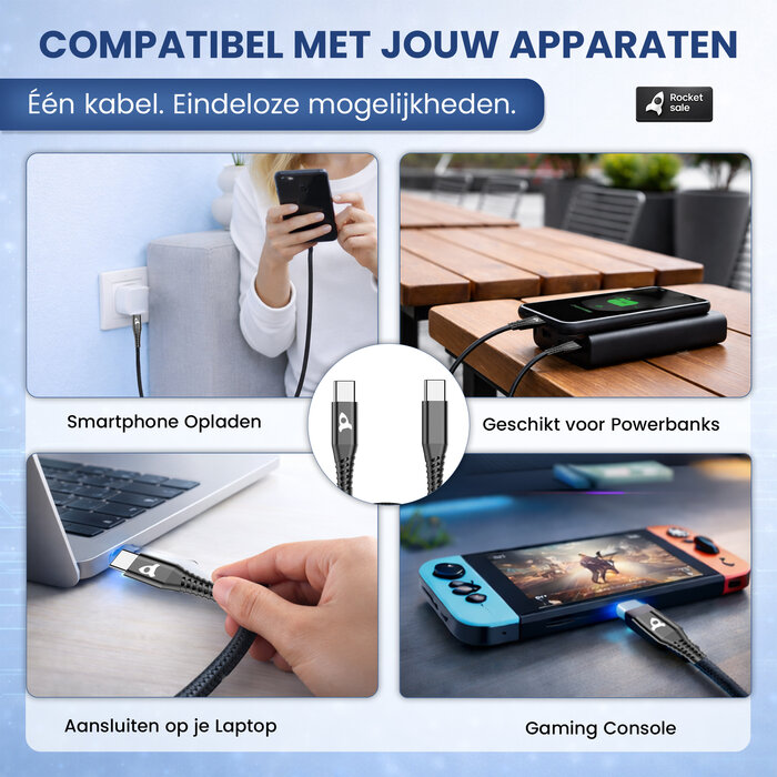 Rocket Sale® Oplaad kabel Type-C > Type-C 1M