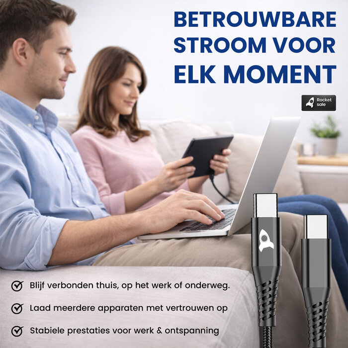 Rocket Sale® Oplaad kabel Type-C > Type-C 1M