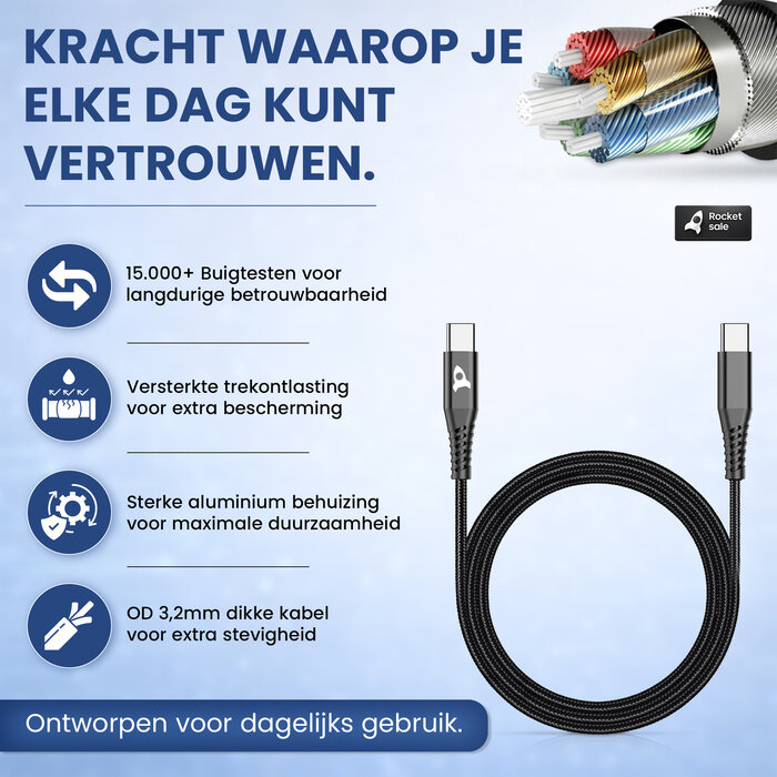 Rocket Sale® Oplaad kabel Type-C > Type-C 2M