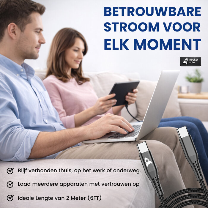 Rocket Sale® Oplaad kabel Type-C > Type-C 2M