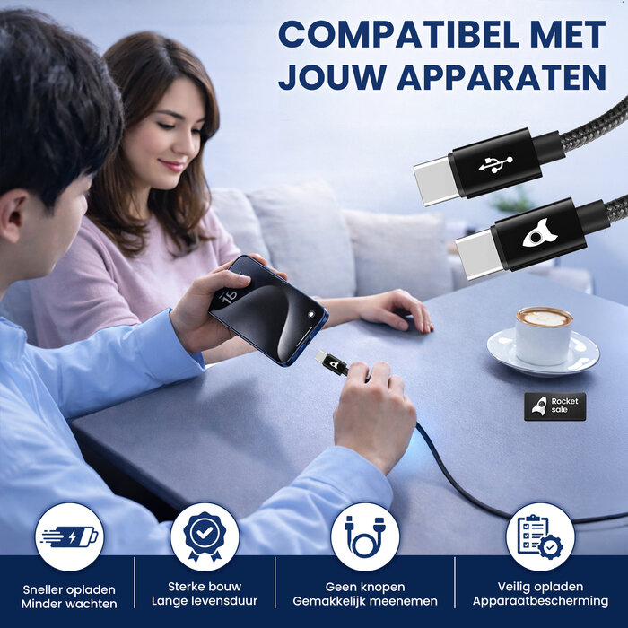 Rocket Sale® Oplaad kabel Type-C > Type-C 3M