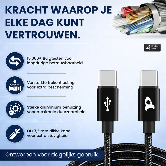 Rocket Sale® Oplaad kabel Type-C > Type-C 3M