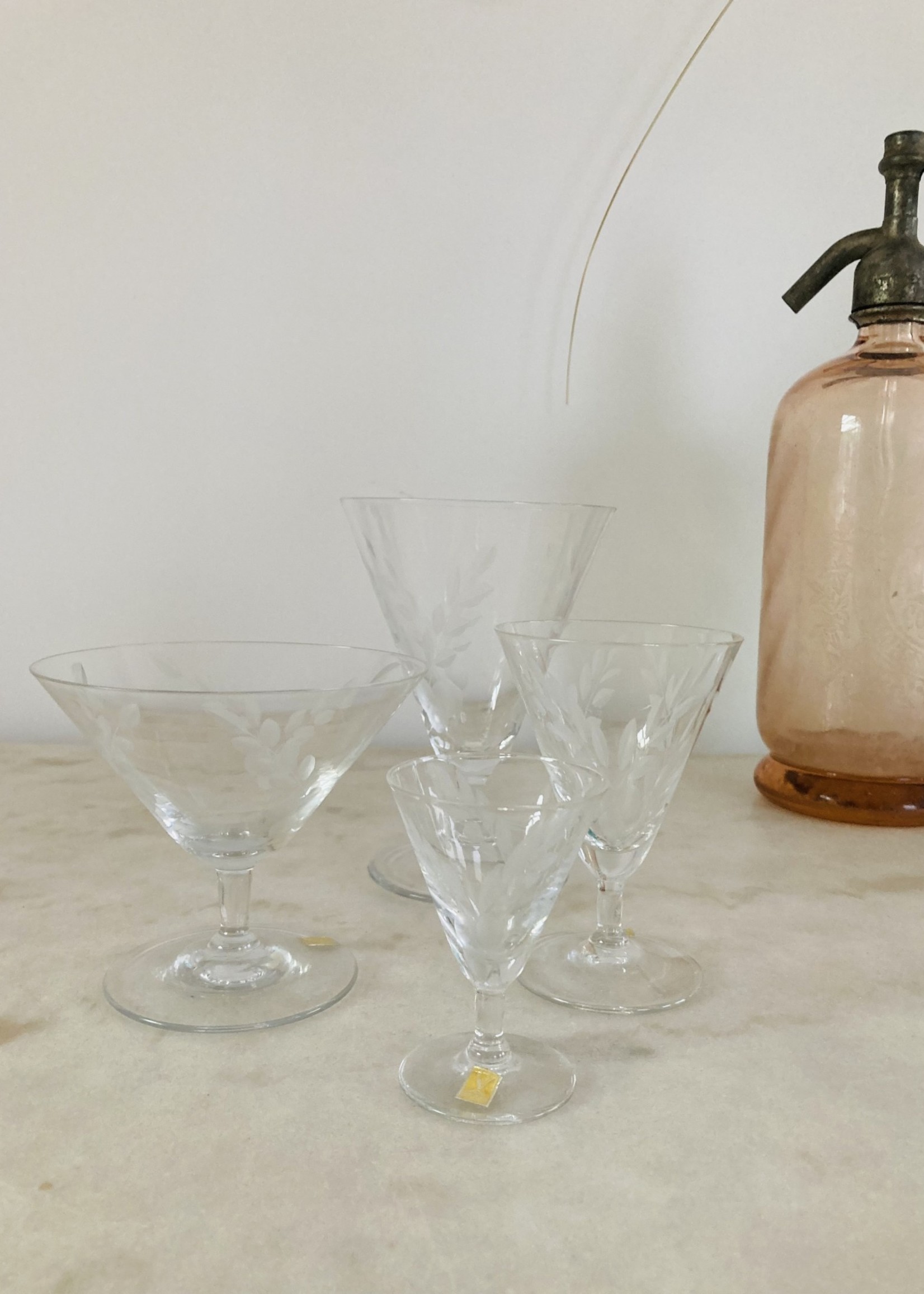VB SET OF 7 Carved crystal conic mini alcohol glasses from VB Boussu
