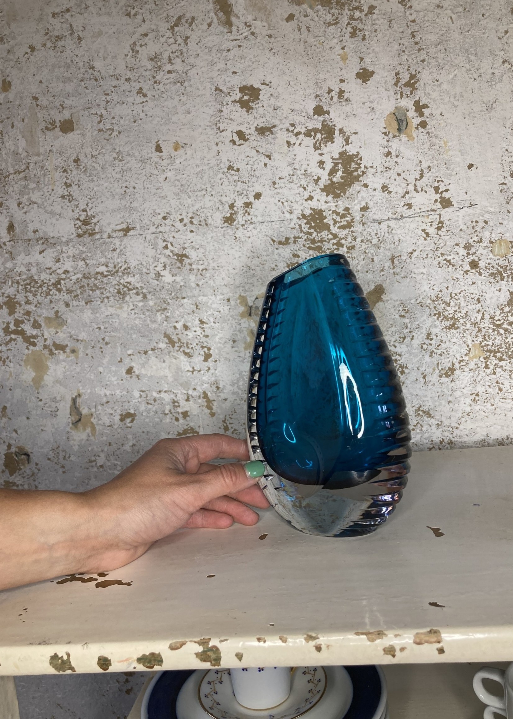 Crystal Blue green vase Made in Belgium