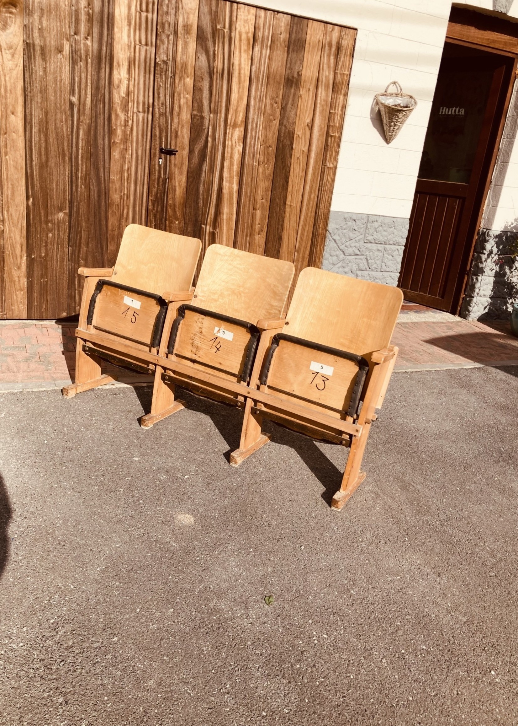 Vintage folding cinema bench 3 seats