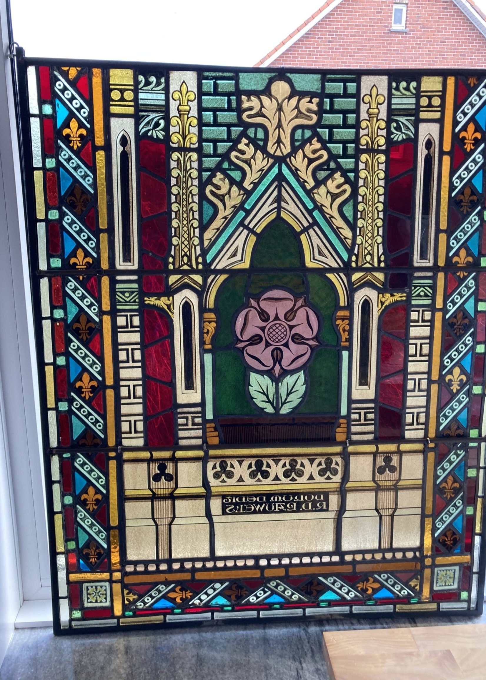Colored Glas window from old castle 88cm Large on 108cm High